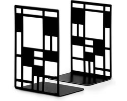 Een paar - Boekensteunen - Boekensteunen - Boekensteunen voor in de kast - Stevige boekensteunen - Decoratieve boekenverdelers - Stevige metalen boekensteunen - Boekensteunen met abstract kunstontwerp - Geschikt voor kantoor en thuis - Zwart