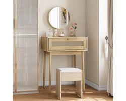 Een rattan -kaptafel met spiegel, een compacte kaptafel in de slaapkamer en een schattige kaptafel die geschikt is voor kleine kamers
