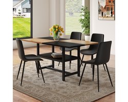 Een rechthoekige eettafelset van 160 cm met multifunctioneel opbergvak en 4 zwarte eetkamerstoelen van PU-materiaal met brede zitkussens, geschikt voor de woonkamer, eetkamer, keuken, enz.