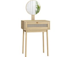 Een rotan kaptafel met spiegel, een compacte kaptafel in de slaapkamer geschikt voor kleine ruimtes