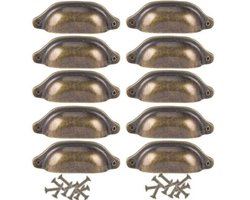 Een set van 10 deurklinken, 98 mm dik, antiek messing, decoratieve handgrepen voor meubellades