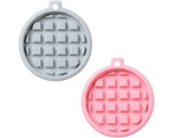 Een set van 2 siliconen wafelvormen, muffinvormen, wafelijzervormen, chocoladevormen, snoepvormen en zeepvormen, in grijs en roze (rond: 9,7 x 9,7 x 1 cm).