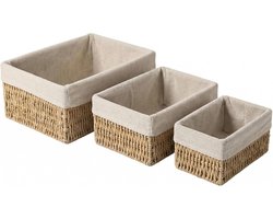 Een set van 3 rotan opbergmanden met uitneembare linnen voering, stapelbaar voor opslag, geschikt voor voorraadkast, badkamerblad, kledingkast, kaptafel, enz.