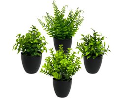 Een set van 4 kunstmatige potplanten - natuurlijk vormgegeven kamerplanten die geschikt zijn voor op kantoor, in de woonkamer of in de badkamer - gemakkelijk te verzorgen en duurzaam-Stijl 2