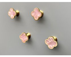 Een set van 4 massief messing decoratieve wandhaken voor jassen, rugzakken, handtassen en delicate gouden champagnekleurige (roze bloem) haken.