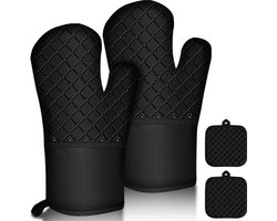 Een set van 4 ovenwanten, 300°C hittebestendige isolatiemat, antislip siliconen lange handschoenen, kookhandschoenen, hittebestendig, isolatiemat, ovenwanten, geschikt voor keukens, bakken, grillen, ovenschalen en braden van vlees.
