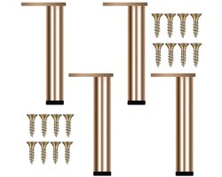 Een set van 4 verstelbare meubelpoten, 30 cm lang – geanodiseerd goudkleurig aluminium – geschikt voor rubberen vloerbeschermers – geschikt voor banken en tafels.