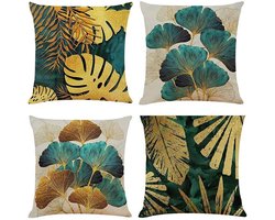 Een set van 4 vierkante sierkussenslopen van katoen en linnen, 45x45 cm