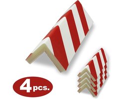 Een set van 4 zelfklevende anti-botsingsbeschermers van schuim autohoeken, 40 cm lang, rood-wit gestreept, om botsingen en krassen te komen.