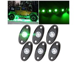 Een set van 6 groene LED-rocklightkits, geschikt voor 6 lichtunits, geschikt voor vrachtwagens, auto's, ATV's, SUV's, motorfietschassis, offroad-terrein en spatborden (groen).
