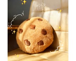 Een sierkussen in de vorm van een koekje, geschikt als zitkussen, nachtkussen of dutjeskussen in de slaapkamer. Het is een decoratief kussen met een onregelmatig patroon en een diameter van 28 cm.