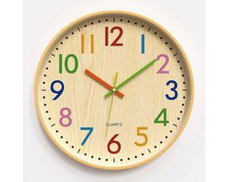 Een stille, tikvrije wandklok van 30 cm met gekleurde cijfers, geschikt voor de decoratie van woonkamers, slaapkamers, keukens en kantoren.