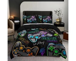 Eenpersoons Dekbedovertrek 140 x 200 - Gamen - Controller - Gamepads - Mooie Kwaliteit - Gamekamer - Jongens - Game - Kind