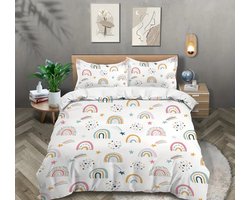 Eenpersoons Dekbedovertrek 140 x 200 - Regenbogen - Regenboogjes - Meisje - Unicorn - Eenhoorn - Mooie Kwaliteit - Kind - Tiener - Volwassene