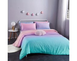 Eenpersoons Dekbedovertrek 140 x 200 - Regenboog - Unicorn - Eenhoorn - Pastel - Mooie Kwaliteit - Kind - Tiener - Volwassene