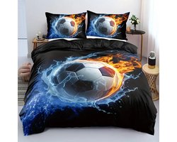 Eenpersoons Dekbedovertrek 140 x 200 - Voetbal - Vuur - Mooie Kwaliteit - Jongen - Jongenskamer - Kind - Tiener