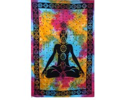 Eenpersoons katoenen sprei + wandkleed - Chakra Boeddha 130cm x 200cm