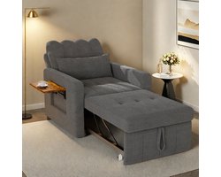 Eenpersoons Slaapbank 2-in-1 met Verstelbare Rugleuning – Chenille Bankbed met Zijtafel & Opbergvak, Grijs