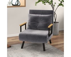 Eenpersoons slaapbank met bedfunctie, relaxfauteuil met verstelbare rugleuning, fluweellook, donkergrijs