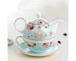 Eenpersoons Theeset - Theepot met kop - Ontspannen Thee Moment - Bloemenmotief - 480ml theepot 260ml kop - Multicolor