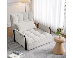 Eenpersoonsbank, Enkelluisbank met 5-staps verstelbaarheid - Omwisselbaar naar een eenpersoonsbed, met armleuningen en opbergzakken, Beige