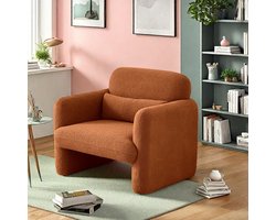 Eenpersoonsbank Oranje – Schapenwol Stof & Massief Houten Frame, Moderne Fauteuil