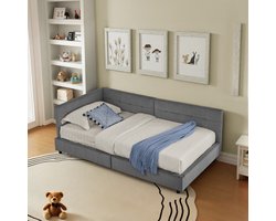 Eenpersoonsbed 90*200 cm - huidvriendelijk fluweelontwerp - kinderbed met hoge rugleuning - donkergrijs (zonder matras)