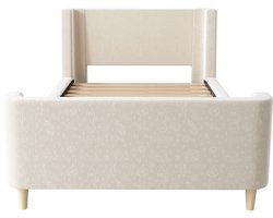 Eenpersoonsbed 90x200cm Zonder Matras Kinderbed Beige Fluweel Gestoffeerd Bed Met Lattenbodem Minimalistisch Jongensbed Meisjesbed