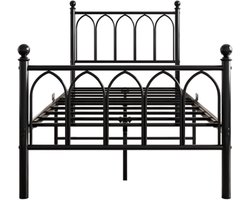 Eenpersoonsbed 90x200cm Zonder Matras Platformbed Metalen Bed Zwart Met Led En Usb Vintage Hoofd En Voetbord Stevige Stalen Latten Onderbed Opbergruimte Geen Boxspring Nodig Voor Slaapkamer