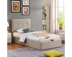 Eenpersoonsbed Corbi met opbergruimte 90x200 - zand