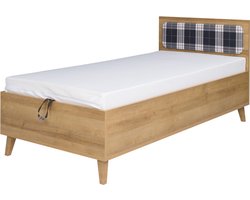Eenpersoonsbed - Houten frame - Beddengoedcontainer - Wit - Grafiet - gouden eik - 90 x 200 cm Dressoir