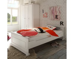 Eenpersoonsbed Laurel 90x200 - Wit - Emob - Eenpersoons Bedkader - Wit - Hout Eenpersoons Normaal Bed