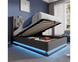 Eenpersoonsbed met Opbergruimte 90 x 200 cm Gestoffeerd Grijs