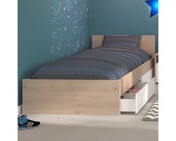 Eenpersoonsbed Shelby 90x190 - eik - Parisot - Eenpersoons bedkader - Wit; Bruin - Spaanplaat Eenpersoons Normaal bed