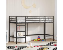 Eenpersoonsbed | Tienerbed | Loftbed voor Kids Zwart 90 x 190 cm