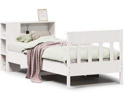 Eenpersoonsbed | Tienerbed | Volwassenenbed Bed met boekenkast zonder matras grenenhout wit 100x200 cm