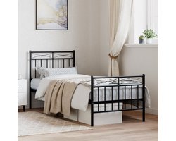 Eenpersoonsbed | Tienerbed | Volwassenenbed Bedframe met hoofd- en voeteneinde metaal zwart 80x200 cm
