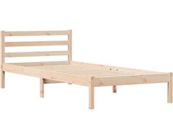 Eenpersoonsbed | Tienerbed | Volwassenenbed Bedframe met hoofdeinde Bruin 220 x 90 cm Massief grenenhout