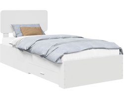 Eenpersoonsbed | Tienerbed | Volwassenenbed | Bedframe met hoofdeinde met lade Wit 75 x 190 cm Bewerkt hout