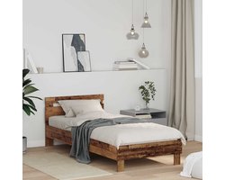 Eenpersoonsbed | Tienerbed | Volwassenenbed | Bedframe met hoofdeinde Oudhout 98.5 x 200 cm Bewerkt hout