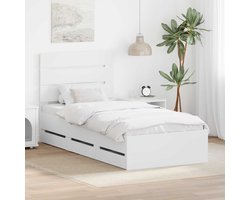 Eenpersoonsbed | Tienerbed | Volwassenenbed | Bedframe met lade met opslag Wit 100 x 200 cm Ingenieurshout