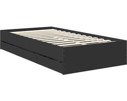 Eenpersoonsbed | Tienerbed | Volwassenenbed | Bedframe met lade met opslag Zwart 90 x 190 cm Ingenieurshout