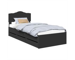 Eenpersoonsbed | Tienerbed | Volwassenenbed | Bedframe met lade met opslag Zwart 90 x 200 cm Ingenieurshout