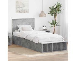 Eenpersoonsbed | Tienerbed | Volwassenenbed | Bedframe met plank Beton Grijs 75 x 190 cm Bewerkt hout