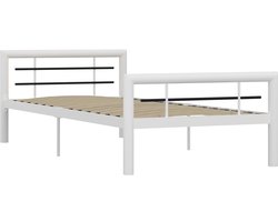Eenpersoonsbed | Tienerbed | Volwassenenbed Bedframe metaal wit en zwart 90x200 cm