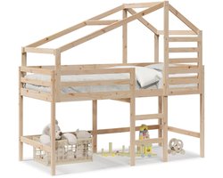 Eenpersoonsbed | Tienerbed | Volwassenenbed Halfhoogslaper met ladder en bedhuis grenenhout 90x200 cm