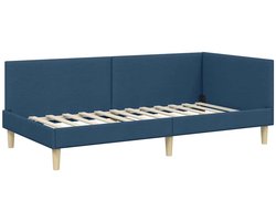 Eenpersoonsbed | Tienerbed | Volwassenenbed Hoekbedframe Blauw 90 x 190 cm Stof en Geïmproviseerd hout