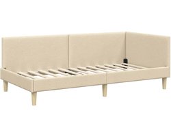 Eenpersoonsbed | Tienerbed | Volwassenenbed Hoekbedframe Crème 100 x 200 cm Stof en Geïmproviseerd hout