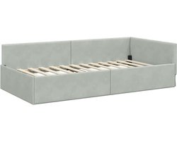 Eenpersoonsbed | Tienerbed | Volwassenenbed Hoekbedframe Lichtgrijs 100 x 200 cm Fluweel en Engineered hout