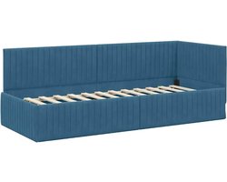 Eenpersoonsbed | Tienerbed | Volwassenenbed Hoekbedframe met hoofdeinde Blauw 80 x 200 cm Fluweel